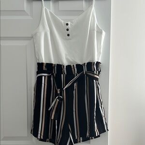 White and Black Striped Romper